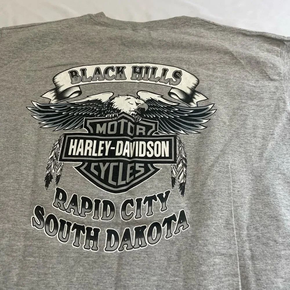 VTG Harley Davidson Grey Two Tone Rapid City South Dakota T-Shirt Size XL